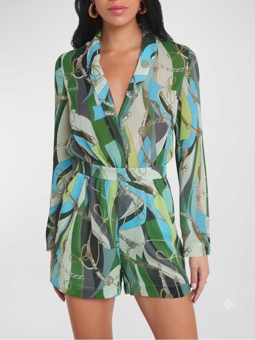 L'AGENCE Arabell Romper in the Sea Green Swirl